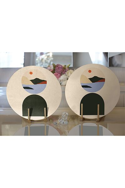 Realhomes Set of 2 Retro Sunset Named Study Special Design Digital Printed NestSupla & Placemat