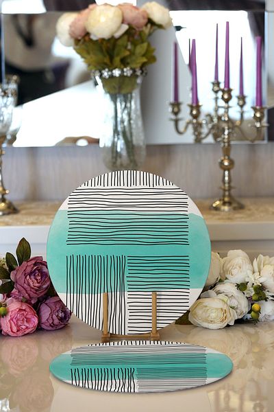 Realhomes 2-Piece Abstract Style Digital Printed with Onedraw Drawing Modern Round Charger & Placemat