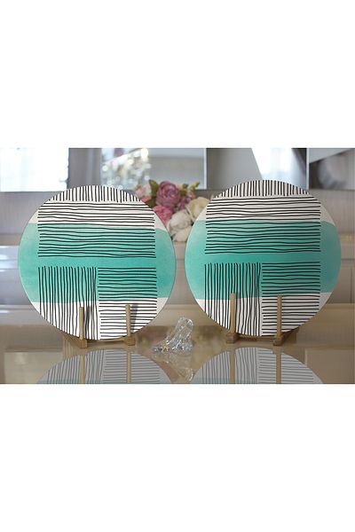 Realhomes 2-Piece Abstract Style Digital Printed with Onedraw Drawing Modern Round Charger & Placemat