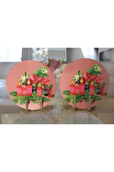 Realhomes 2-Piece Pink Floor Pine Leaf Candle Design Digital Printed Modern Round Charger & Placemat