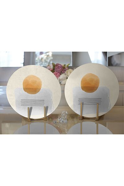Realhomes 2-Piece Abstract Style Digital Printed Decorative Round Plate & Placemat with Onedraw Drawing