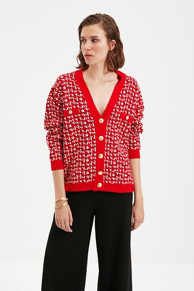 Trendyol Collection Wide Fit Red Knitwear Cardigan - TWOAW22HI0268