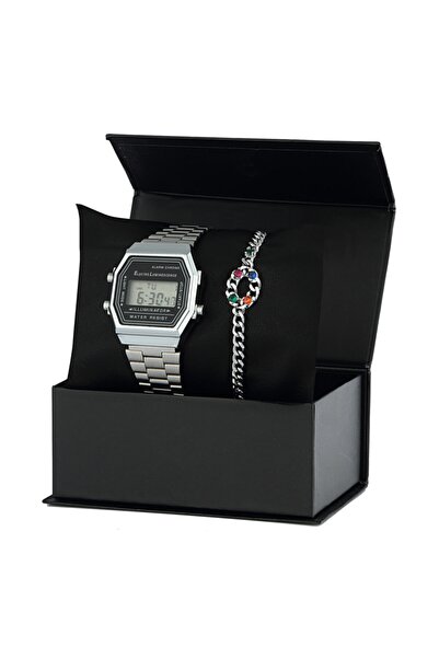 Forentina Kadın  Gri Retro Kol Saati Bileklik Kombin Set Ps1979