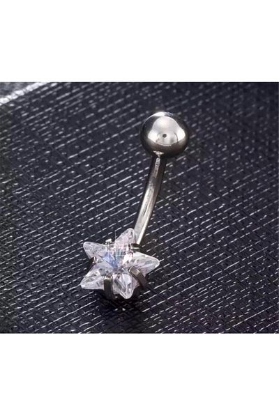 Yeşim Aksesuar Women's Star Figured Zircon Stone Steel Belly Piercing,