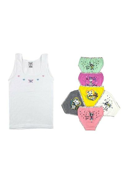 Muray Girl's Tutku Wide Strap Undershirt and Back Printed Panties Set of 6