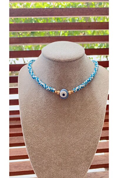 wanwa aksesuar قلادة فيمو باللون الأزرق والأبيض