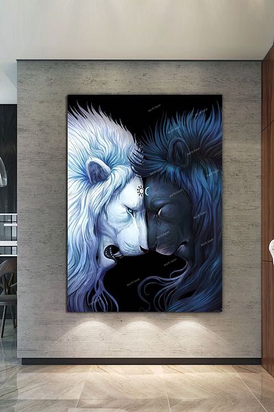 Morfil Sanat Atölyesi Pictură decorativă pe pânză cu leu dublu Yin Yang
