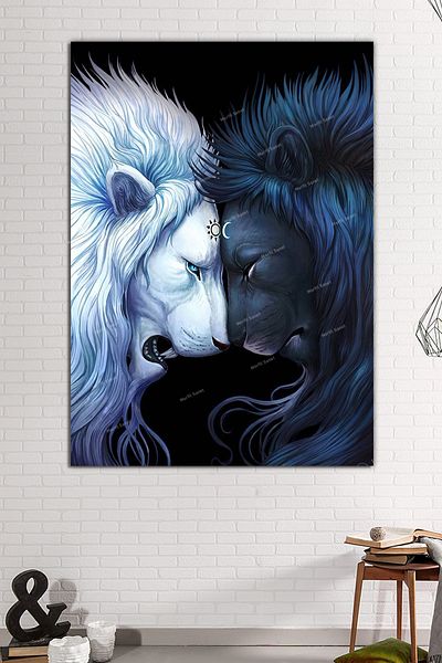 Morfil Sanat Atölyesi Pictură decorativă pe pânză cu leu dublu Yin Yang