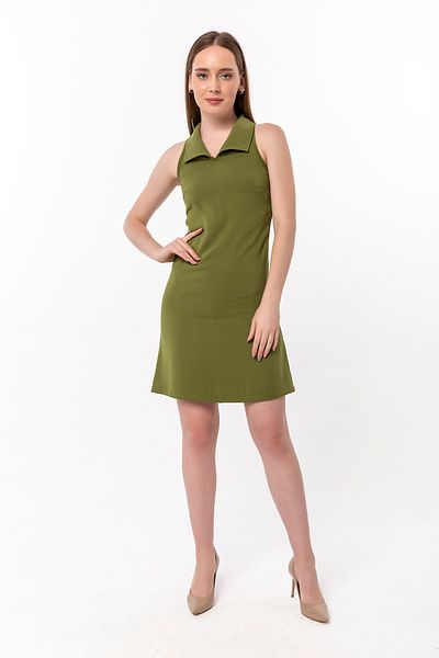Laranor Pistachio Green Shirt Collar Detailed Mini Dress