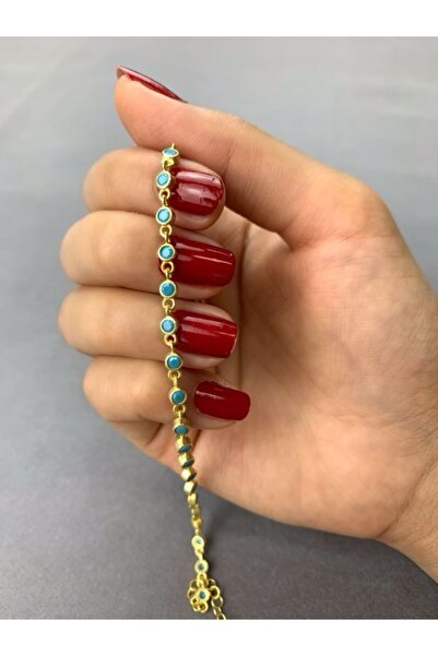 BEY SİLVER Altın Kaplama Açık Mavi Safir Taşlı Gümüş Kadın Bileklik