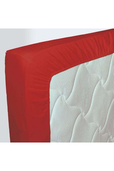 Maki ملاءة جاهزة رانفورس قطن 100% مقاس 160x200 (غطاء عميق 32 سم)، أحمر
