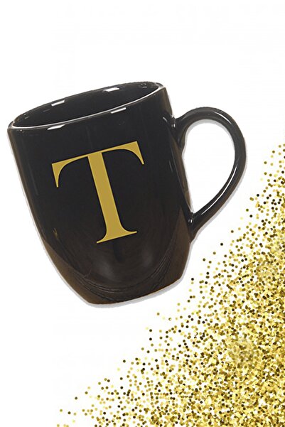 Vivas Black Mug with Letter T HKST101