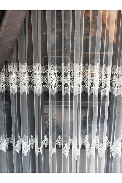 lüks House Luxury Tulle Curtain Brode2 Process White Color 1e3 Tight Pleat