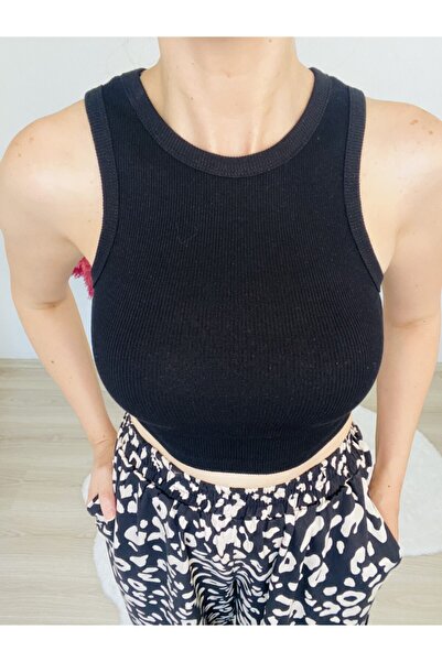 Siyah Halter Yaka Crop