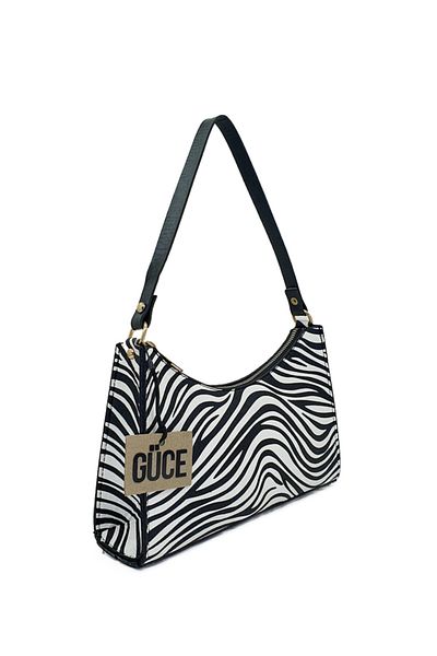 Güce Geantă de mână și de umăr baghetă cu model zebră albă neagră Gc0090zebra