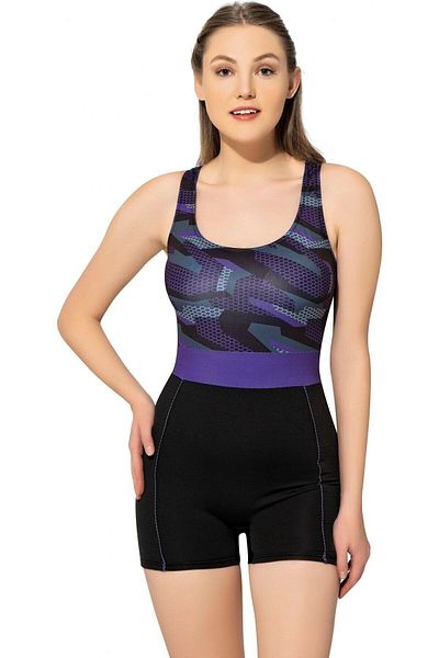 Argisa Patterned Shorts Swimsuit Plus Size Swimsuit 6506 Patterned Black
