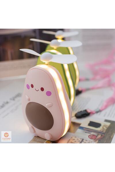 TechnoSmart Led Işıklı Makyaj Aynası Mini El Fanı Usb Şarjlı Avakado Figürlü Fonksiyonel Vantilatör