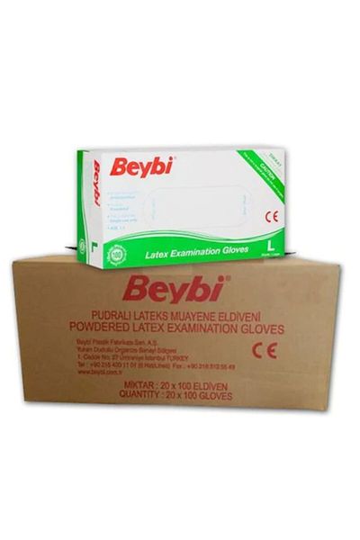 Beybi White Latex Powdered Exam Gloves Large 100 Pack in 1 Box 20 Pack