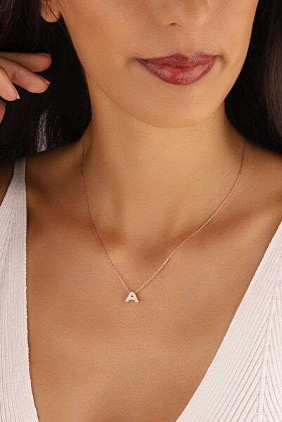 Lia Berto Rose 3 Boyutlu Taşlı A Harfi 925 Ayar Gümüş Kolye