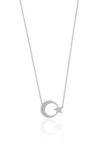 Aykat Ay Yıldız Gümüş Kolye Taşlı Türk Bayraklı Kolye Kadın 925 Ayar Uc-210