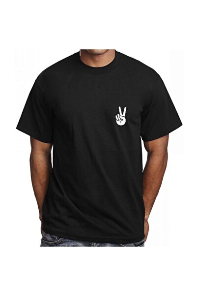 HediyeMania Tricou Black Victory Sign cu imprimeu din bumbac tricou