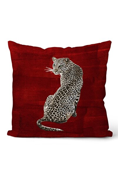 ADY DEKOR Kırmızı Zemin Leopar Desenli 43x43 Kırlent Kılıfı