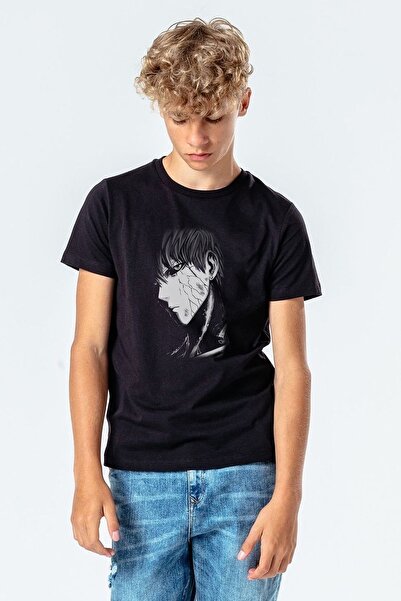 QIVI Unisex dečija crna anime majica sa printom One Punch Man