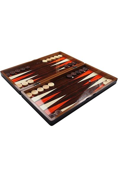 megame Wooden Polyester Polish Coating Chess Backgammon Checkers Set Varnished Wooden Chess Piece Included