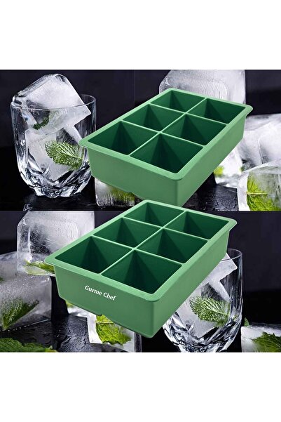 Gurme Chef قالب ثلج سيليكون كبير جدًا مكون من 6 قطع باللون الأخضر 2 قطعة