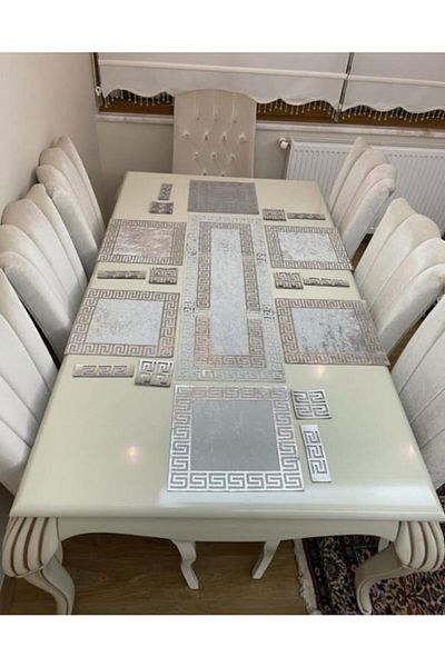 SEHARA Velvet Runner/American Service/19 Piece, Σετ παρουσίασης 6 ατόμων/γκρι/χρυσό
