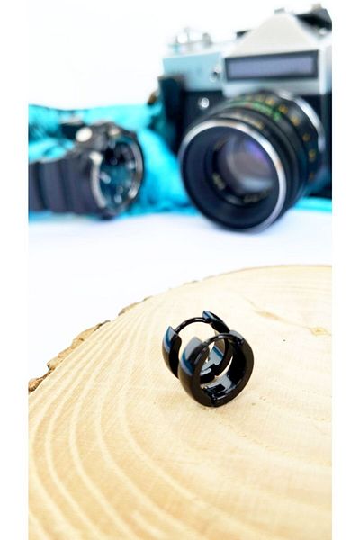 axexuar Black Color Curved Hoop Steel Earrings