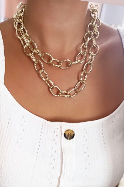 Clare's Store قلادة سميكة من الذهب الخفيف مكونة من صفين