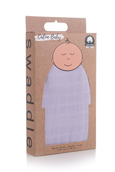 Caline Baby غطاء قماش موسلين لون سادة أرجواني 120×120 سم + 4 مناديل مبللة للفم
