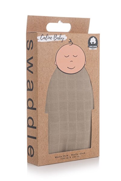 Caline Baby غطاء قماش موسلين لون سادة - تراب 120x120 سم + 4 مناديل للفم