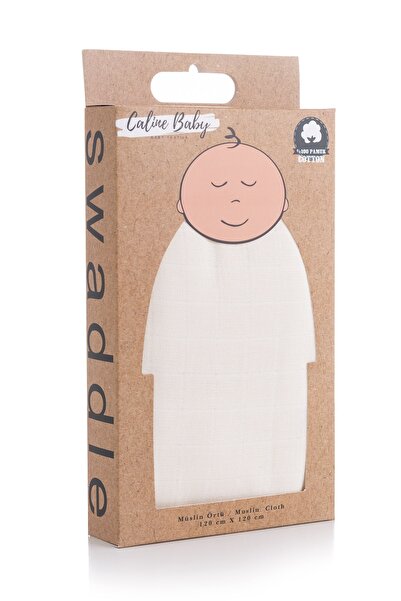 Caline Baby غطاء قماش موسلين لون سادة - كريمي 120×120 سم + 4 مناديل مبللة للفم