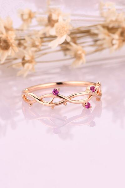 Sahira Jewelry Taşlı Sarmaşık Fuşya Taşlı Dal Model 14 K Rose Altın Kaplama A...