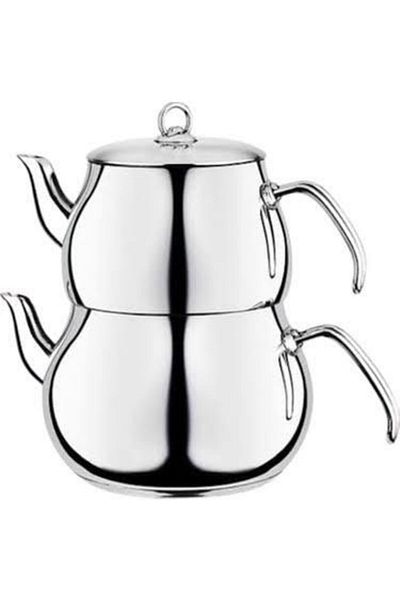 BARON Steel Teapot Large Size Metal Handle Double Lid Large Size Self Strainer