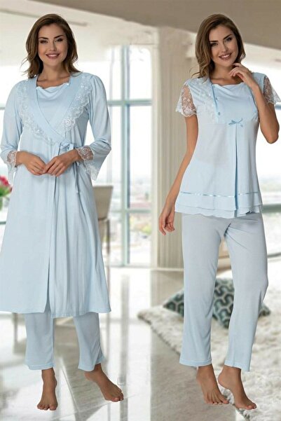 CT MODA طقم بيجامة من الدانتيل الأزرق - للرضاعة الطبيعية والحوامل