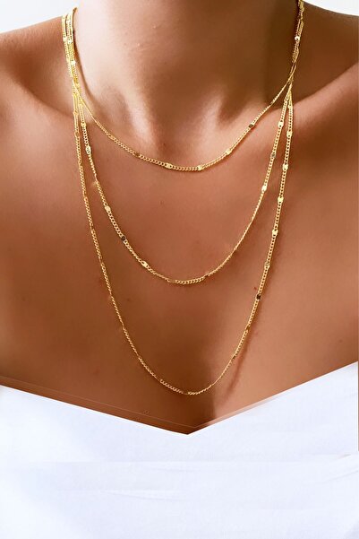 Clare's Store Üç Sıralı Gold Kaplama Kolye