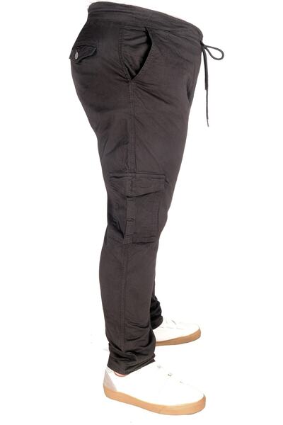 ModeXL Milano 21912 - Black Linen Cargo Jogger Pants, Plus Size