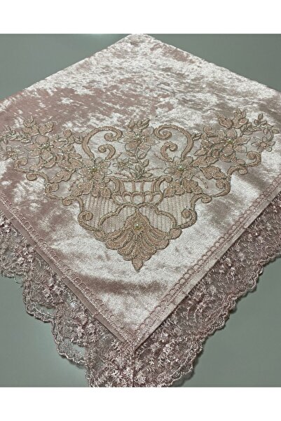 BULUT HOME Çeyizlik Kadife Fransız Aplikeli Pudra Bohça