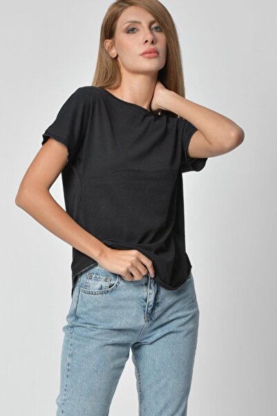 Zegy T-Shirt with Glitter Detail on Sleeves and Skirts - Black