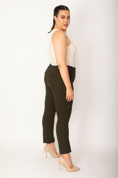 Şans Tekstil Women's Khaki Back Waist Elastic Side and Back Pocket Double Leg Fabric Trousers 26a27203