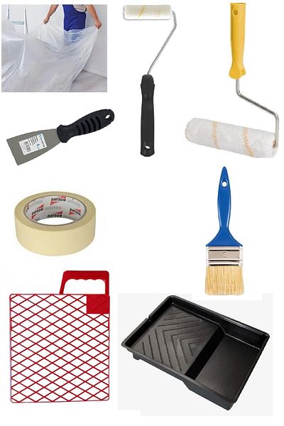 FırsatYapıMarket Painter Set 8 Pieces Brush + Roller + Mini Roller + Grid + Pan + Dayson Tape + Protective Cover + Spatula