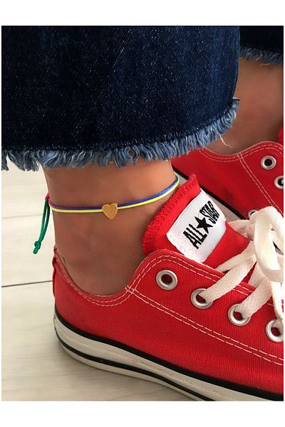 Serline Desing Women's Rainbow String Gold Heart Sports Anklet