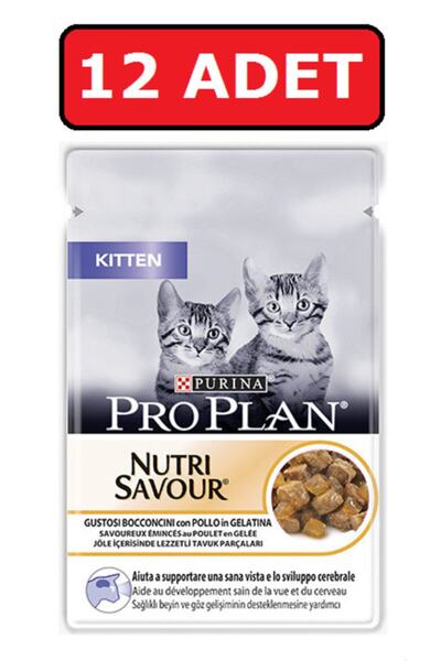 Pro Plan Purina Proplan Kitten Yavru Kedi Pouch 12 X 85 Gr Jöle Içinde Tavuklu Parça Etli Yaş Mama