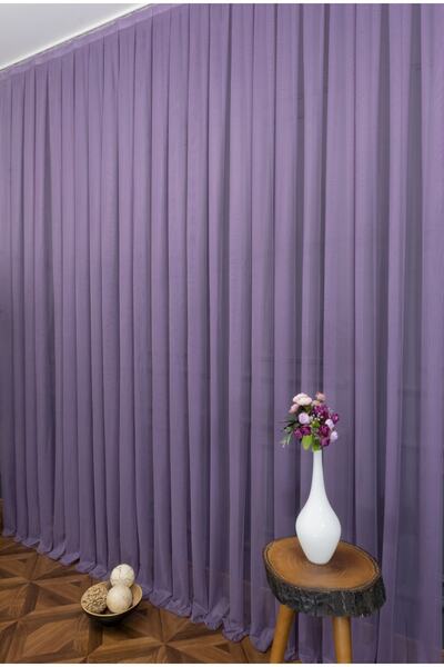 Esse Home Düz Tül Perde Grek Mor 300x260 cm  Sık Pile 1/3