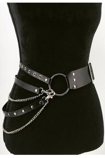 Genel Markalar 0232 - Vonda Wear | Kadın Siyah Yandan Deri Ve Zincirli Harness