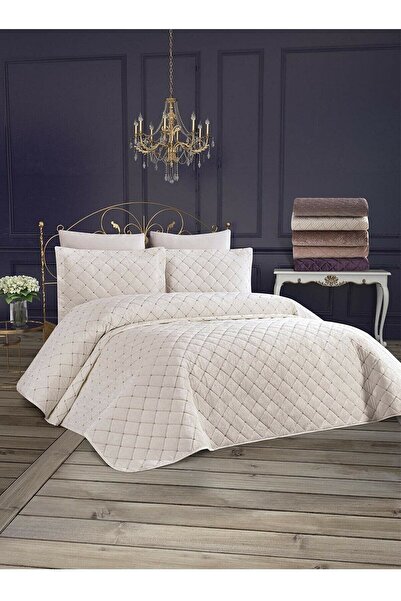jön New Dessert Velvet Filled Quilted Double Bedspread Cream