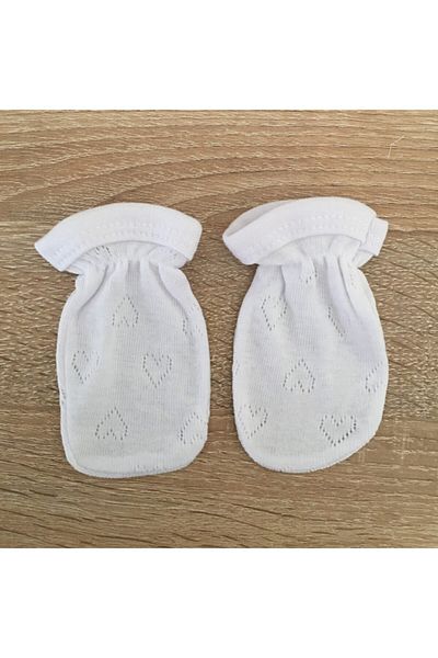Cantaz Newborn White Jacquard Gloves